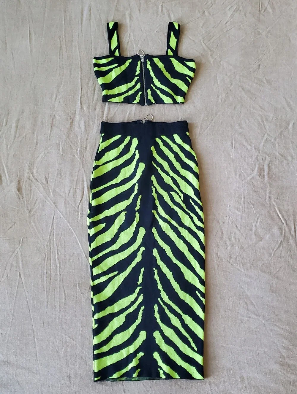 Fashion Nova Wild Thing Zebra Print Knit Midi Skirt Set XS